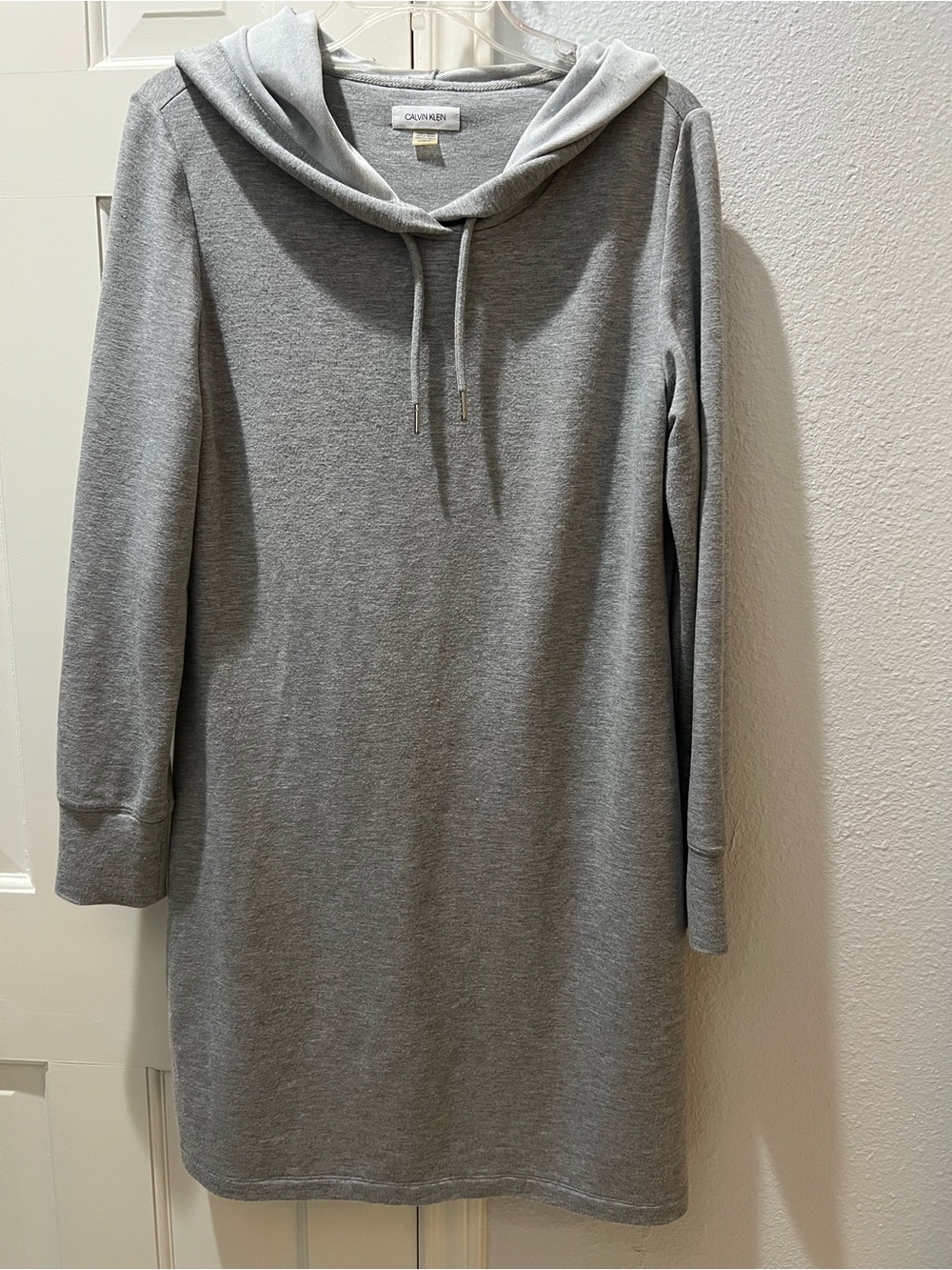 Calvin Klein Heather Gray Long-Sleeve Hooded Light Sweatshirt Dress Size Large
